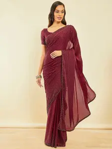 Soch Maroon & Black Embellished Beads and Stones Saree