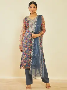 Soch Floral Printed Sequinned Unstitched Dress Material