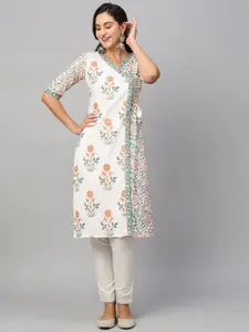 Sangria Ethnic Motifs Printed Cotton Angrakha Kurta