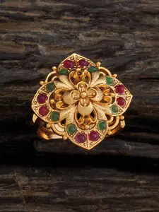 Kushal's Fashion Jewellery Gold Plated Stone Studded Ring