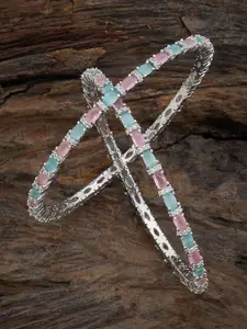 Kushal's Fashion Jewellery Set Of 2 Rhodium-Plated Zircon-studded Bangles