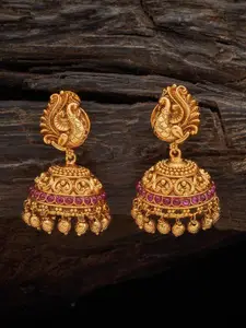 Kushal's Fashion Jewellery Gold-Plated Dome Shaped Antique Jhumkas