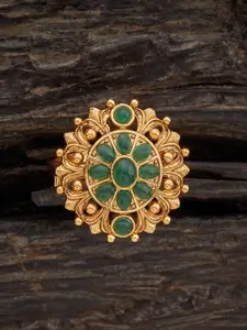 Kushal's Fashion Jewellery Gold-Plated Artificial Stones Studded Adjustable Finger Ring