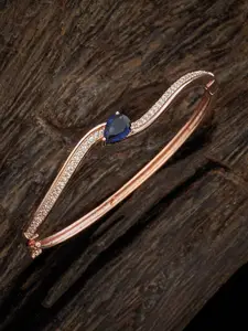 Kushal's Fashion Jewellery Cubic Zirconia Studded Rhodium-Plated Kada Bracelet