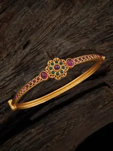 Kushal's Fashion Jewellery 92.5 Pure Silver Temple Gold Plated Ruby Studded Kada Bracelet