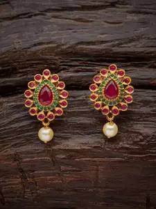 Kushal's Fashion Jewellery Teardrop Shaped Gold-Plated Artificial Beads Studs Earrings