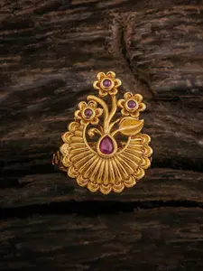 Kushal's Fashion Jewellery Gold-Plated Stones Studded Antique Ring