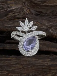 Kushal's Fashion Jewellery Rhodium Plated Cubic Zirconia Stone Studded Ring
