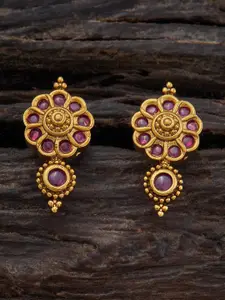 Kushal's Fashion Jewellery Gold-Plated Ruby-Studded Drop Earrings