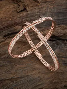 Kushal's Fashion Jewellery Set Of 2 Rose Gold Plated Zircon Studded Bangle