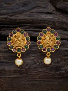 Kushal's Fashion Jewellery Gold-Plated Teardrop Shaped Antique Studs Earrings
