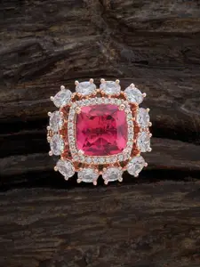 Kushal's Fashion Jewellery Rose Gold Plated Cubic Zirconia Studded Adjustable Finger Ring