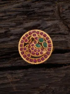 Kushal's Fashion Jewellery Gold-Plated Stone-Studded Adjustable Antique Finger Ring
