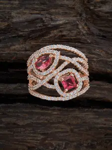 Kushal's Fashion Jewellery Rose Gold-Plated Zircon Studded Adjustable Finger Ring