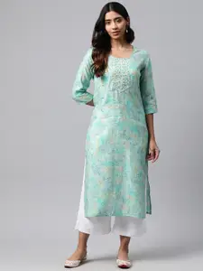 Readiprint Floral Printed Mirror Work Pure Silk Kurta