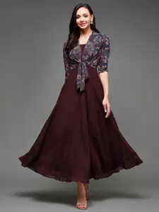 Miss Chase Maroon Fit & Flare Maxi Dress
