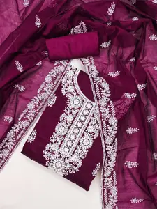 KALINI Embroidered Art Silk Unstitched Dress Material