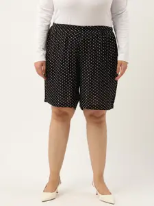 theRebelinme Plus Size Polka Dots Printed High-Rise Shorts