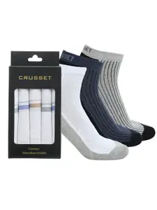 CRUSSET Men Pack Of 8 Assorted Ankle Length Socks & Handkerchiefs