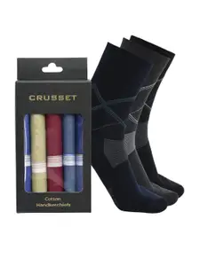 CRUSSET Men Pack Of 8 Assorted Calf Length Socks & Handkerchiefs