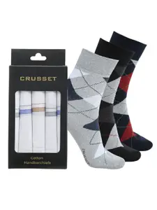 CRUSSET  Men Pack Of 8 Assorted Calf Length Socks & Handkerchiefs
