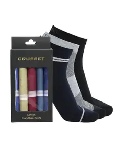 CRUSSET Men Pack Of 3 Assorted Ankle-Length Socks With 5 Handkerchiefs