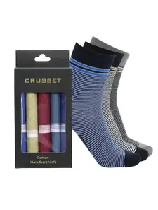 CRUSSET Men Pack Of 3 Assorted Ankle-Length Socks With 5 Handkerchief