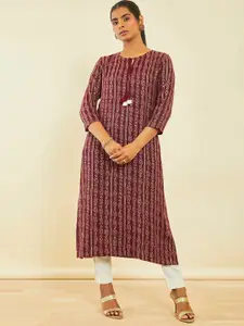 Soch Bandhani Printed Tie-Up Neck Straight Kurta