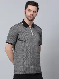 LOUIS STITCH Self Design Polo Collar Stretchex Cotton T-Shirt