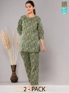 Krati Creations Pack Of 2 Floral Printed Pure Cotton Night suit