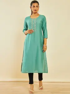 Soch Ethnic Motifs Yoke Design Beads Thread Work Kurta