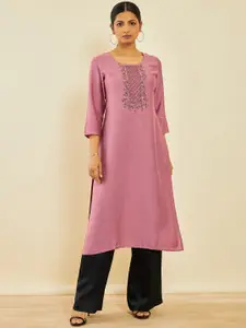 Soch Floral Yoke Design Sequinned Straight Kurta