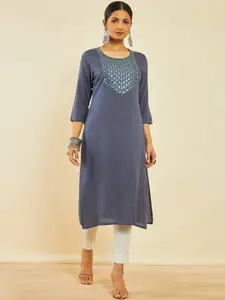 Soch Yoke Design Mirror Work Straight Kurta