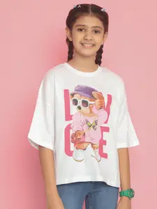 Natilene Girls Printed Drop-Shoulder Sleeves Pure Cotton T-shirt