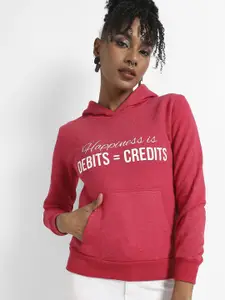 Campus Sutra Typography Printed Hooded Cotton Pullover Sweatshirt