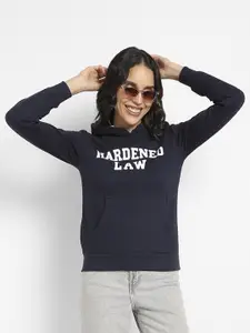 Campus Sutra Typography Printed Hooded Cotton Sweatshirt