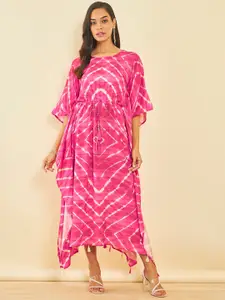Soch Pink Tie and Dye Extended Sleeves Maxi Kaftan Dress