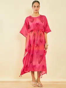 Soch Ethnic Motifs Printed Extended Sleeves Silk Midi Kaftan Dress