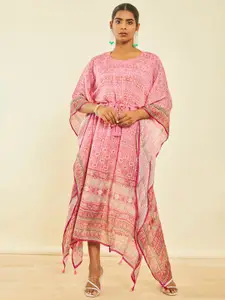 Soch Pink Ethnic Motifs Printed Cotton Kaftan Maxi Dress