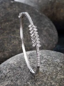 ZENEME Rhodium-Plated American Diamond-Studded Bangle-Style Bracelet