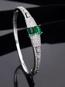 ZENEME Rhodium-Plated Brass American Diamond-Studded Bangle-Style Bracelet