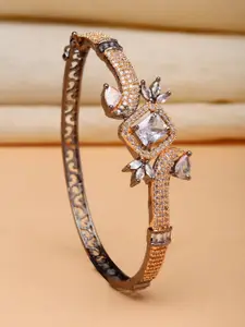 ZENEME Rose Gold-Plated Brass American Diamond-Studded Bangle-Style Bracelet