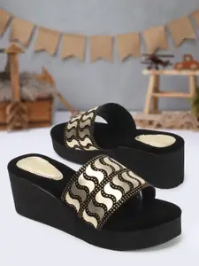 madam glorious Embellished Open Toe Flatform Heels