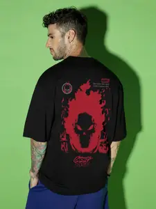 Bewakoof Ghost Rider Printed Pure Cotton Drop-Shoulder Sleeves T-shirt
