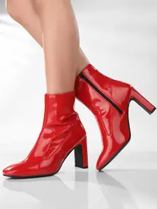 MISEEN Women Square Toe Block-Heeled Mid-Top Regular Boots
