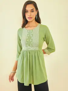 Soch Floral Embroidered Sequined A-Line Kurti