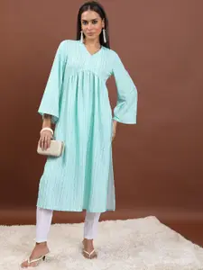 Vishudh Floral Printed V-Neck Empire A-Line Kurta