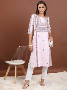 Vishudh Floral Printed Panelled Cotton Kurta