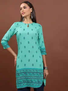 Vishudh Floral Printed Keyhole Neck Kurta