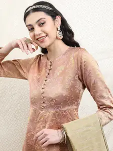 Vishudh Floral Self Design Fit And Flare Ethnic Dress With Jacquard Dupatta